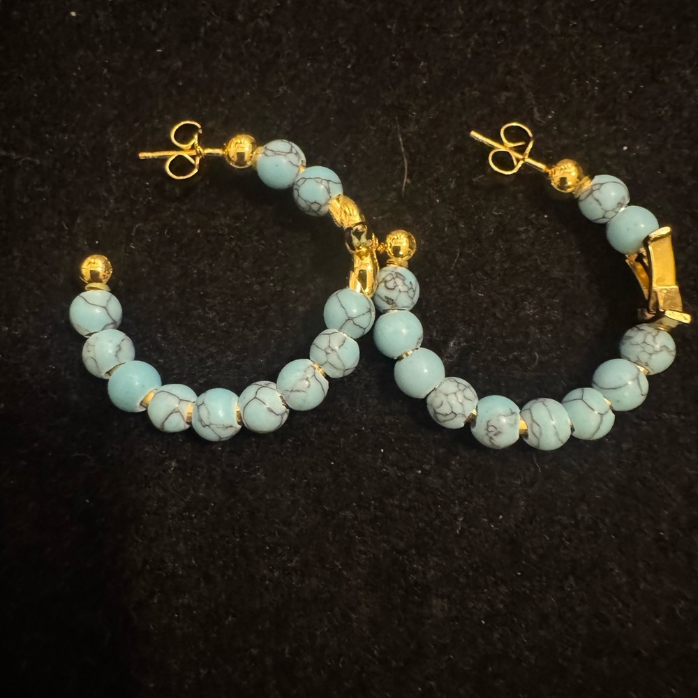 Louis Vuitton Gold and Turquoise Beaded Earrings - Picture 5 of 6